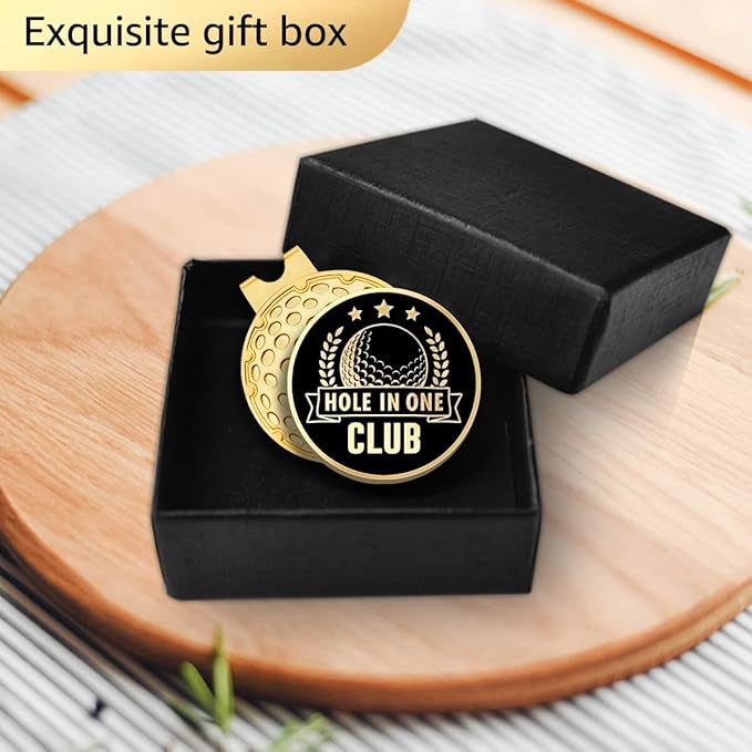 Hole in One Club Black Gold Golf Ball Marker with Magnetic Hat Clip, Golf Accessories for Men Women, Golf Gifts for Men Women Golfer, Birthday Retirement Gifts for Golf Lover Golf Fan?B?