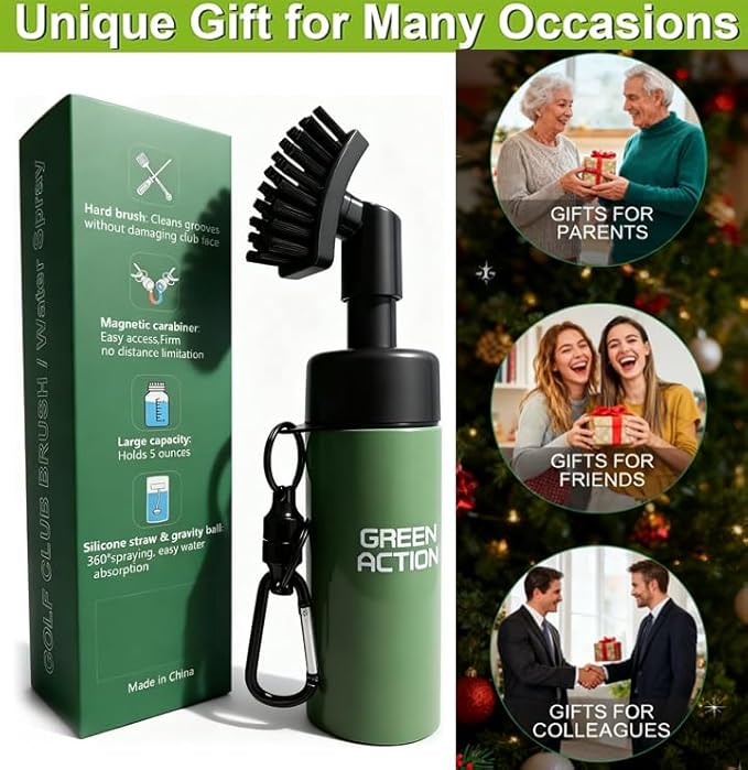 Golf Club Brush with Magnetic Clip & Water Sprayer - 5oz Capacity, Stiff Bristles for Deep Cleaning, Silicone Hose & Gravity Ball for Easy Use on Course