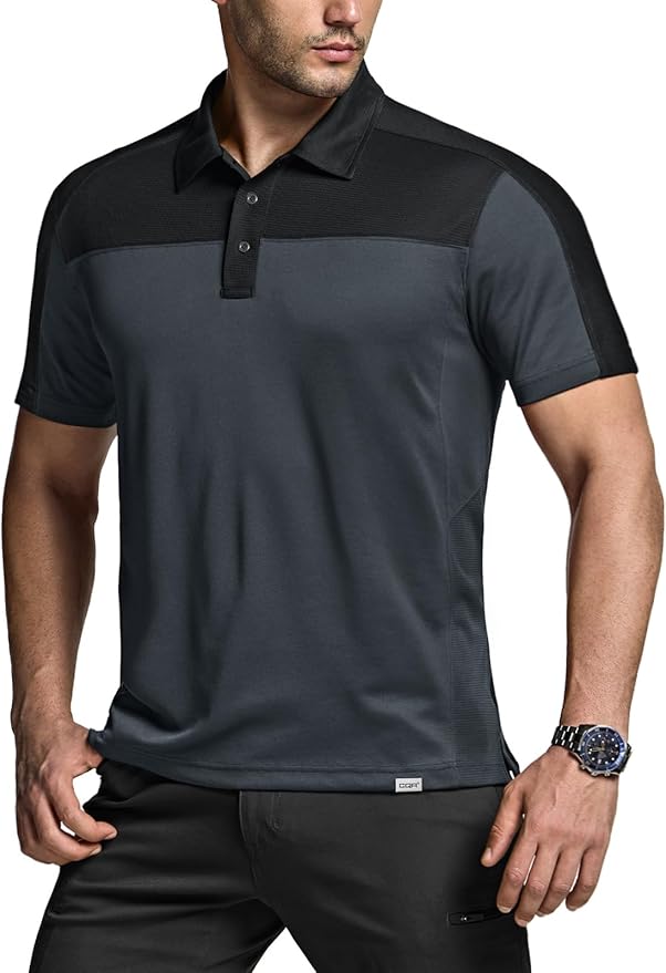 CQR Men's Polo Shirts, Tactical Short Sleeve Golf Performance Shirts, Lightweight Dry Fit UPF 50+ Pique