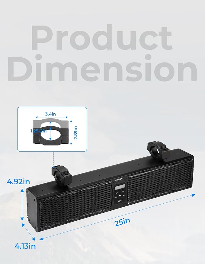 KEMIMOTO 6-Speaker Metal UTV Sound Bar, 25-inch IP65 Waterproof Golf Cart Sound Bar, ATV Speaker Bluetooth with RGB, SxS Soundbar Compatible with Polaris RZR Can-Am w/ 1.25 in - 2 in Roll Bar