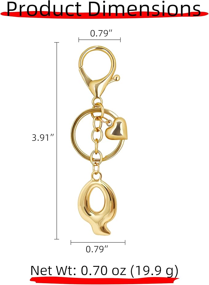 Gold Bubble Heart, Cherry, Bow & More Designs Letter Initial Keychain Bag Charms – Cute Purse Charms for Handbags