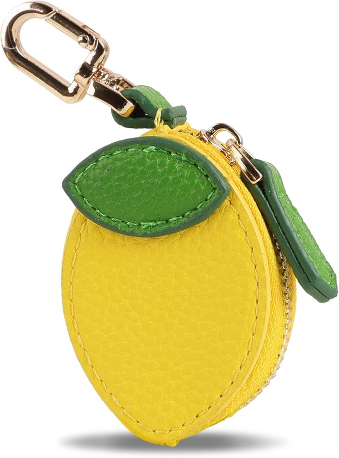 XSUIOY Orange Fruit Coin Purse Keychain Bag Charm, Mini Leather Coin Purse & Pouch Airtag Holder Keychain, Kawaii Bag Charms for Handbag, Tote, Keys, Airtag, Gifts for Girls & Women