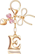 Gold Bubble Initial Keychain with Bow Decoration Bag Charms for Women, Cute Purse Handbag Accessories Gift