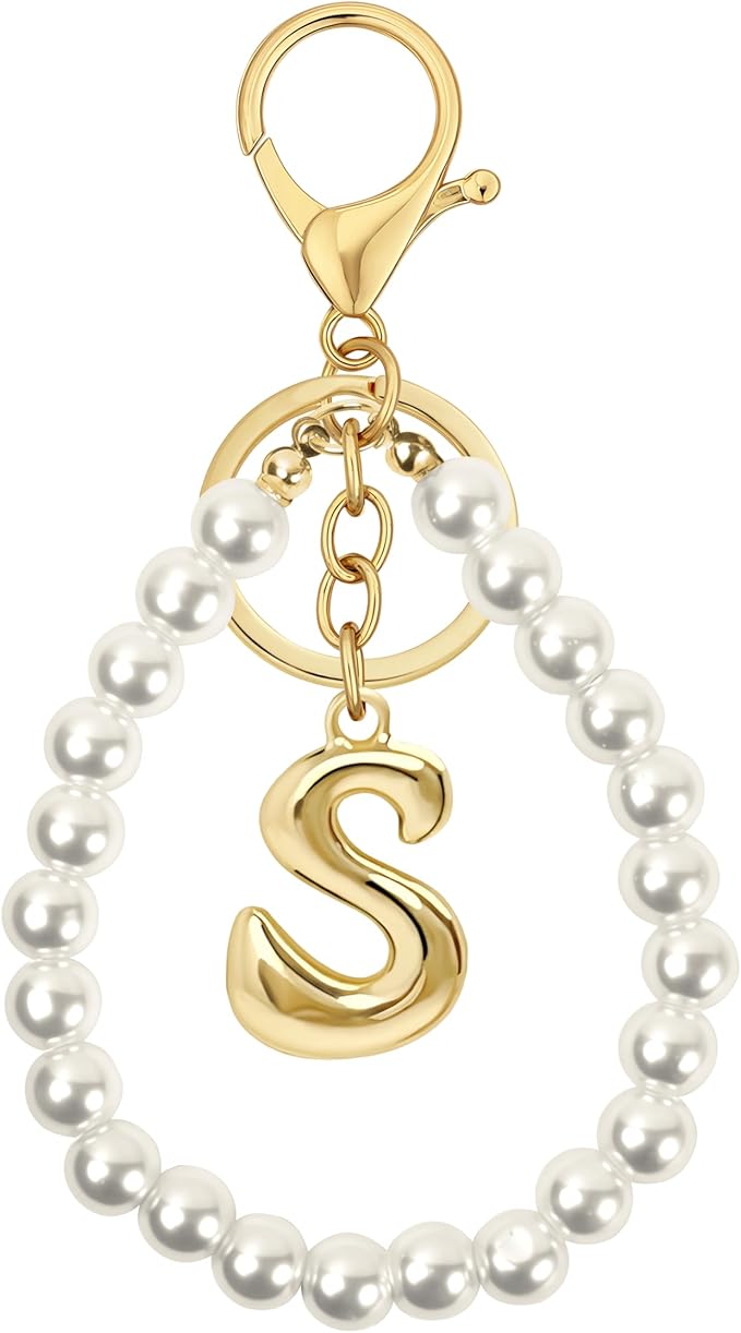 Gold Bubble Heart, Cherry, Bow & More Designs Letter Initial Keychain Bag Charms – Cute Purse Charms for Handbags