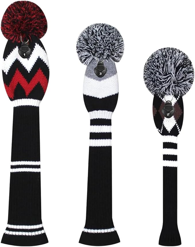 Scott Edward Knit Golf Head Covers for Woods Set of 3 Fits Well Driver(460cc) Fairway Wood and Hybrid(UT) The Perfect Change for Golf Bag