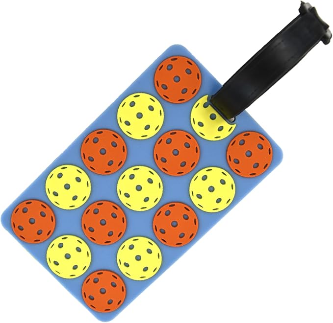 Pickleball Bag Tag – Pickleball Balls Design, Flexible & Waterproof Silicone Luggage Tag, Secure Strap for Bag Identification, Great Pickleball Gift for Players & Enthusiasts