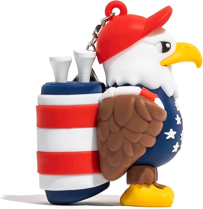 Eagle Caddy Golf Tee Holder, Includes 8 USA Themed Golf Tees, Fun Golf Accessories for Men and Women, Stylish Golf Bag Accessory and Golf Gift