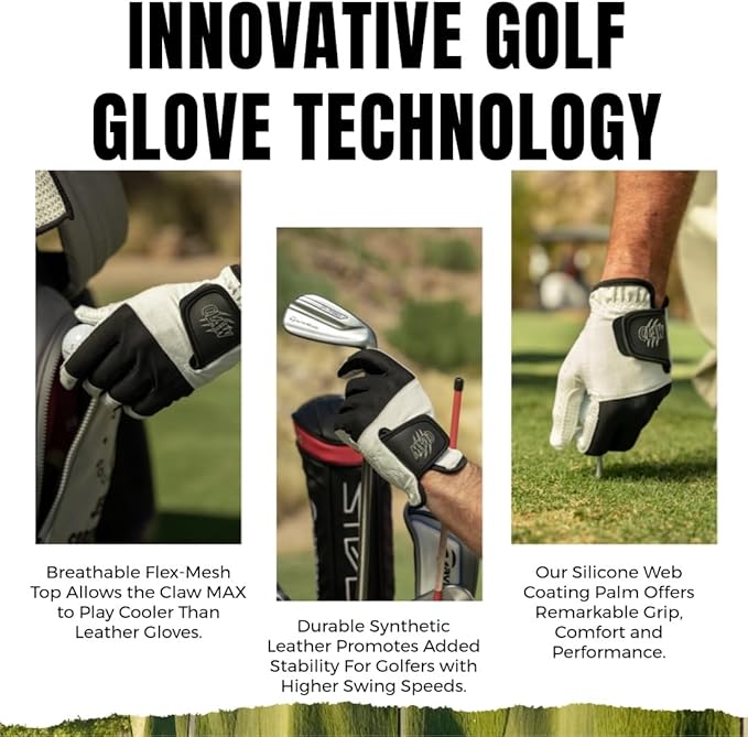 CaddyDaddy Claw PRO and Claw MAX Golf Gloves for Men | 100% Synthetic | Flex-Mesh Design for Cool Ventilation | Lasts Way Longer Than Leather | Silicone-Web Coating for Maximum Grip | Machine Washable