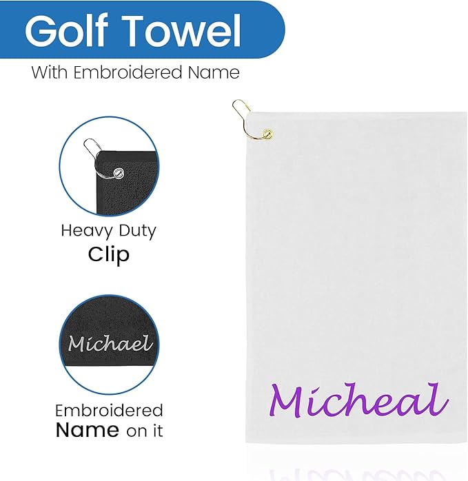 Personalized Passion Golf Towel with Embroidered Name - 16"x26" Custom Golf Towels with Clip - Soft & Highly Absorbent Plush Velour - Easily Wipes Away Sweat and Dirt - Gift for Golfers - Silver Gray