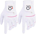 FINGER TEN Womens Ladies Golf Gloves Pair Both Hand or 2 Pack Left Right Hand, All Weather Grip & Comfortable Glove for Serious Performance, Stylish Pink White Fit S M L XL