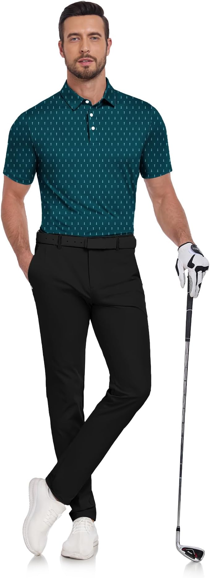 JACKETOWN Mens Polo Shirts Short Sleeve Print Dry Fit Performance Moisture Wicking Casual Collared Golf Shirts