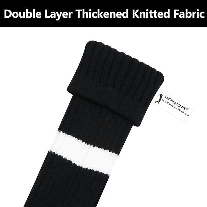 LeFeng 1Pcs Golf Club Cover, Knitted Golf Head Cover for 460cc Driver Fairway Woods and Hybrid with Cute Pom Pom and Number Tag