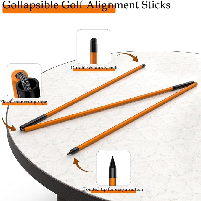 CAITON Golf Alignment Sticks 2 Sets - 48inch Alignment Practice Rods, Foldable for Easy Portability, Golf Training Aids to Improve Golf Swing, Putting Posture, with Storage Tube