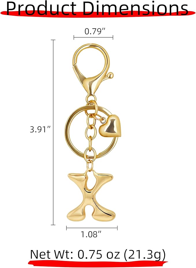 Gold Bubble Heart, Cherry, Bow & More Designs Letter Initial Keychain Bag Charms – Cute Purse Charms for Handbags