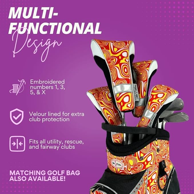 Taboo Fashions Monaco Golf Club Covers for Women - Numbered Golf Headcovers Set for Driver, Fairway and Hybrid Clubs - Weather Resistant, Pack of 4