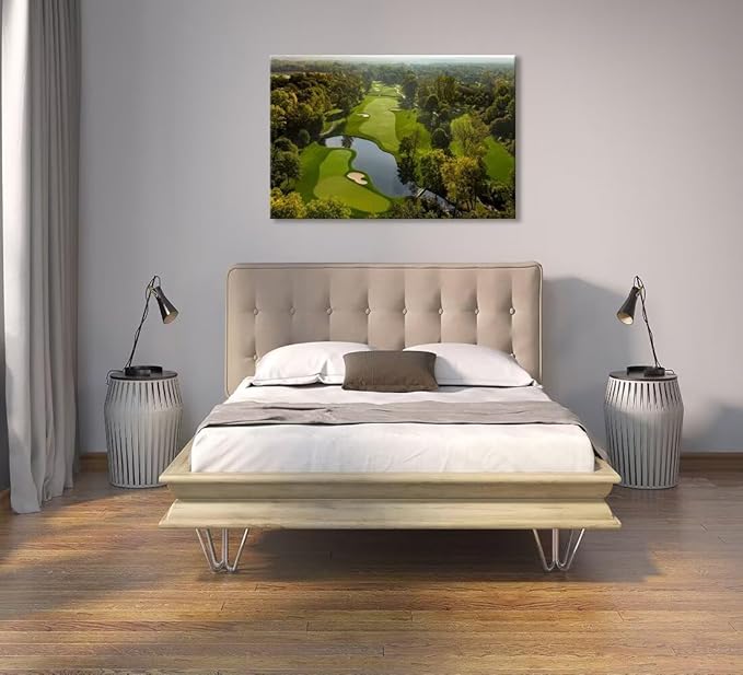 chenchenArt USA Ohio Golf Course Wall Art for Office Living Room Bedroom Home Decorations Ohio Golf Course Picture Poster Canvas Prints Modern Artwork Framed Ready to Hang(12''H x 16''W)