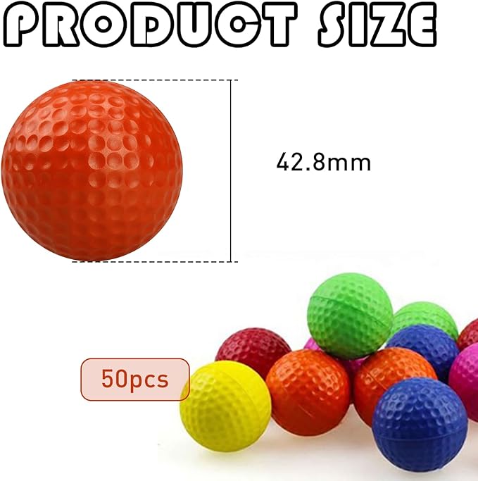 50 Pcs Foam Golf Practice Balls, Limited Flight Foam Practice Balls Stress Relief Sports Stress Ball Realistic Feel Elastic Soft Foam Golf Balls for Indoor or Outdoor Backyard, That Come in 5 Colors