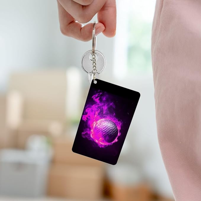 Astronaut Playing Golf Keychains Rectangular Acrylic Keychain Daily Key Ring Car Key Fob Holder 2X3 Inch