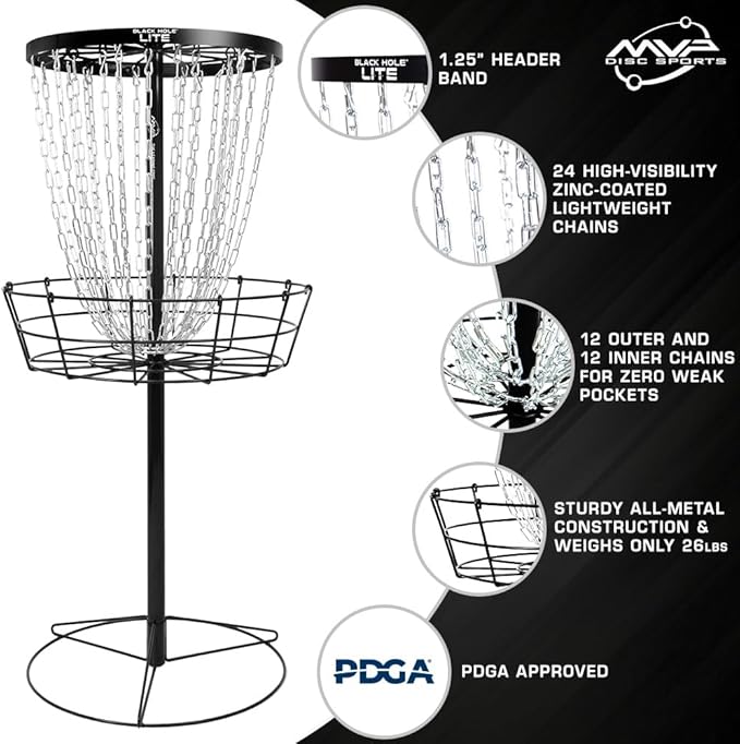 MVP Disc Sports Black Hole Lite 24-Chain Disc Golf Basket Target