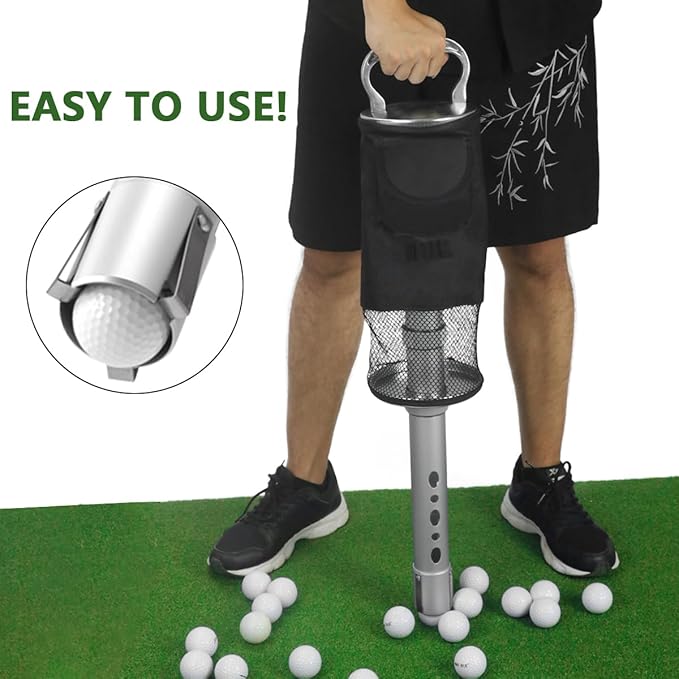 HOW TRUE Shag Bag for Golf Balls, Golf Ball Retriever with Detachable Aluminum Alloy Tube, Golf Shag Bags, Hold up to 70 Balls