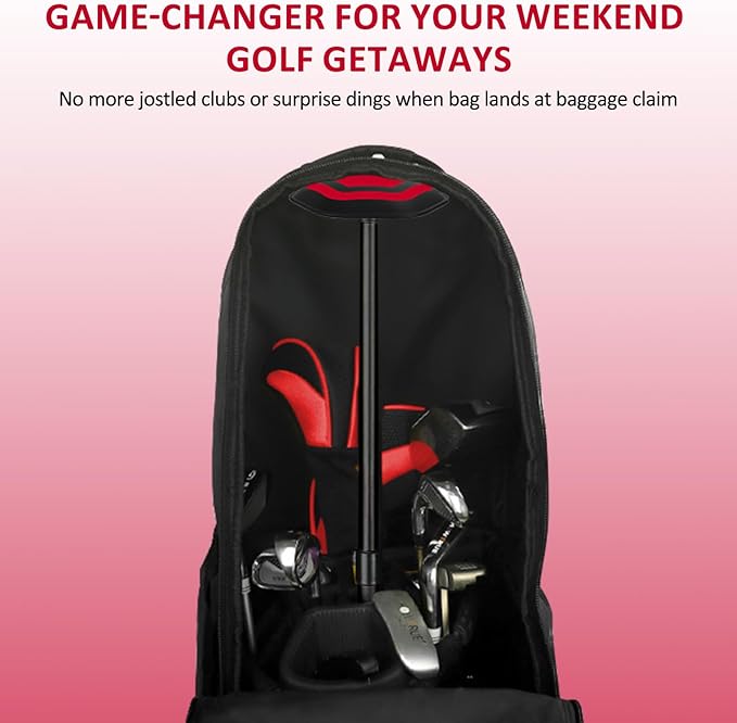 Golf Travel Bag Support Pole,Golf Clubs Protector Travel Bag Support Rod Anti-Impact Umbrella Cover Height Adjustable Golf Bag Accessories,Red