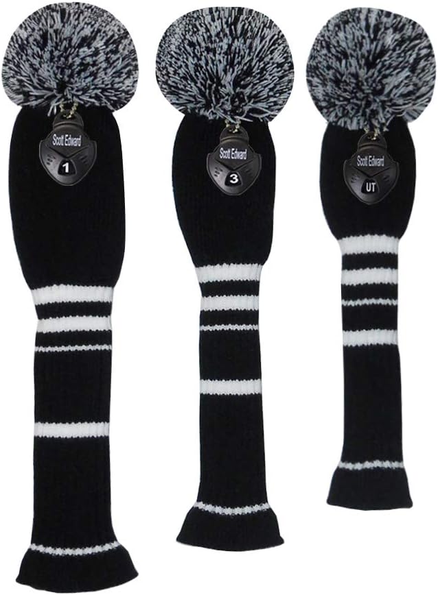 Scott Edward Golf Headcovers for Woods Set of 3 Fits Well Driver(460cc) Fairway Wood and Hybrid(UT) The Perfect Change for Golf Bag Classic Striped Style