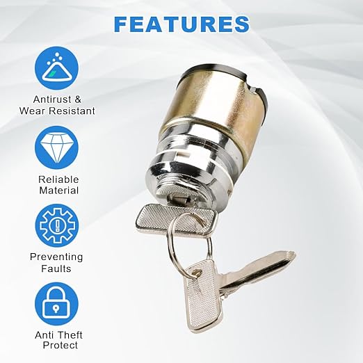 Starter Ignition Switch with 2 Keys Compatible with Club Car DS Gas Golf Cart 1983-1995 Replacement for 1012415 CP1012415 Lock Cylinder with Standard Key