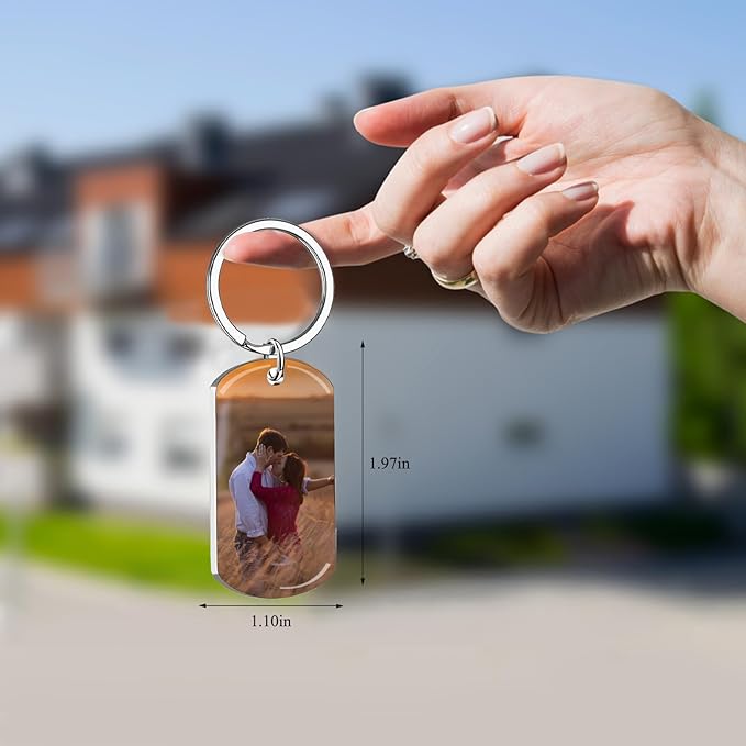 Personalized Custom Keychain with Picture - Double Sided Engraving Photo Text Customized Key Chains for Men Boyfriend