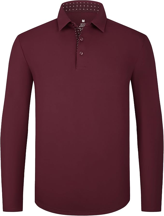 Alex Vando Mens Golf Shirt Moisture Wicking Quick-Dry Solid Long Sleeve Polo Shirts for Men
