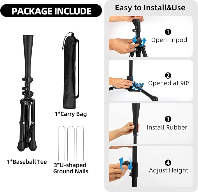 Kids Baseball Tee, 20.87 to 31.29 Inches Batting Tees for Baseball with Carry Bag, Portable Stable Baseball Tees for Hitting, Tripod Tanner Tee for Baseball Practice Stand Aged 3-8 Years