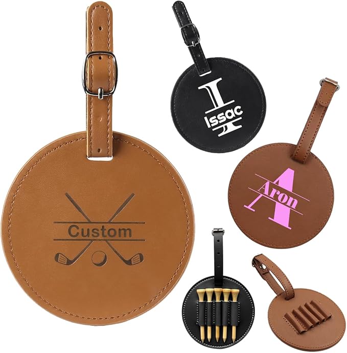 Custom Leather Golf Tee Holder Personalized Photo Logo Pattern Customized Split Name Golf Bag Tag Organizer Tees Cover, Accessories Gift for Golfers Men Women Father Dad Grandpa Uncle, Birthday
