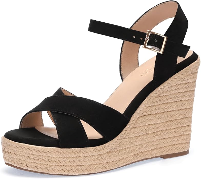 VICKI·VICKI Wedges for Women Platform Sandals Wedge Heels for Sandals Comfortable Summer Espadrille Shoes Ankle Strap&Open Toe
