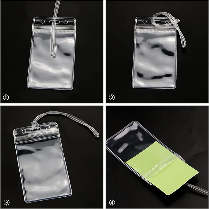 100 Pieces Clear Plastic ID Card, Luggage Bag and Badge Label Holders with 100 Pack Luggage Tag Loop Straps for Office, Business and Travel Supplies