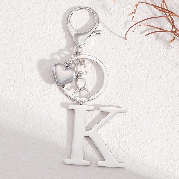 Metal Heart Alphabet Keychain for Women, Girls - Cute Initial Letter Accessories for Purse, Bag Charms and Backpack