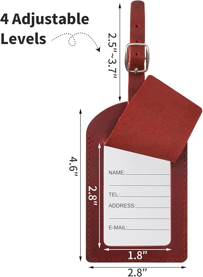 Ringsun Genuine Leather Luggage Tag for Suitcases ID Tags Bag Tags for Luggage (4 Pack, Red)