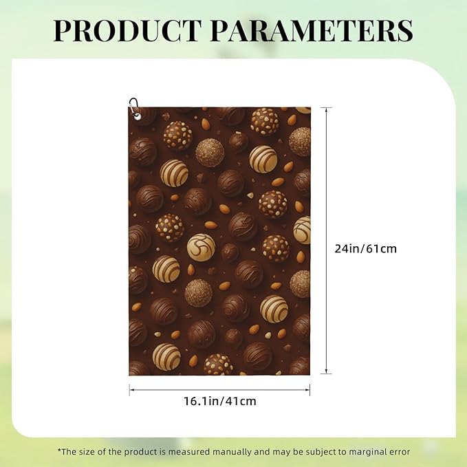Chocolate & Nuts Golf Towel Waffle Microfiber with Hook Detachable Clip 24x16in