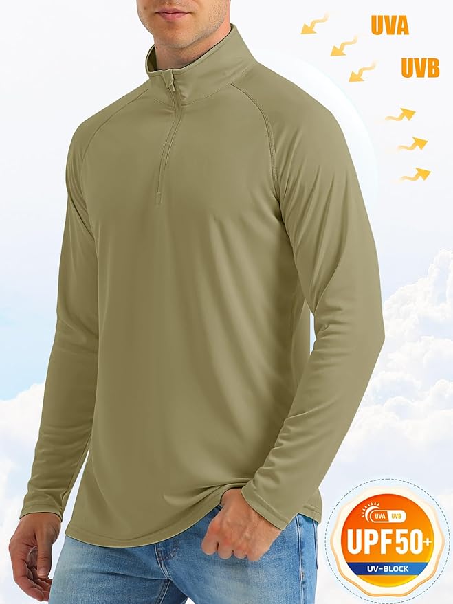 MAGCOMSEN Men's Long Sleeve Sun Shirts UPF 50+ Tees 1/4 Zip Up Fishing Running Rash Guard T-Shirts Outdoor Shirt