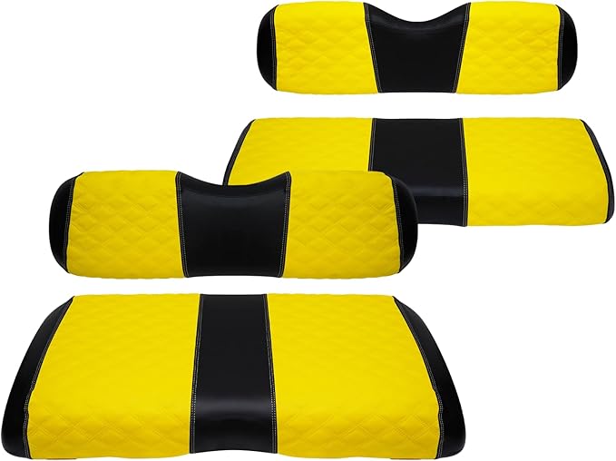 Golf Cart Front and Rear Seat Covers Waterproof and Sun Resistant Marine Grade Vinyl Leather Seat Cover Accessories for EZGO RXV 2008+, Yellow(4PCS)