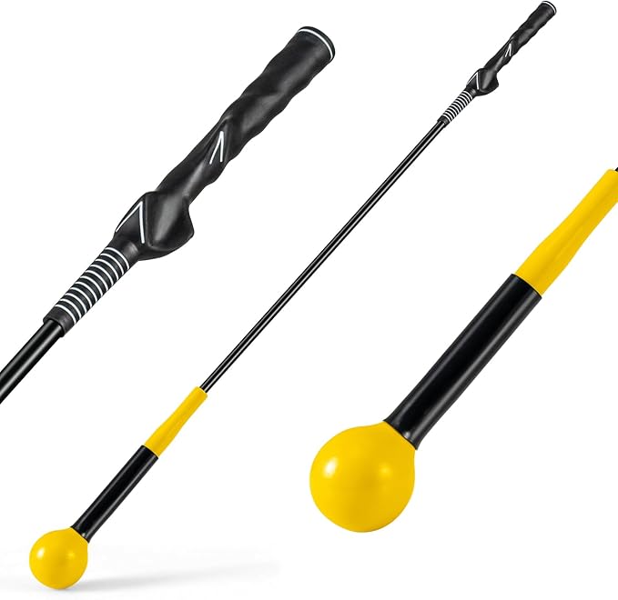 GYMAX Golf Swing Trainer, Warm-Up Stick with Grip Trainer for Rhythm, Balance, Tempo & Strength, Right Handed Swing Speed Training Aid, Weighted Golf Club for Indoor Practice