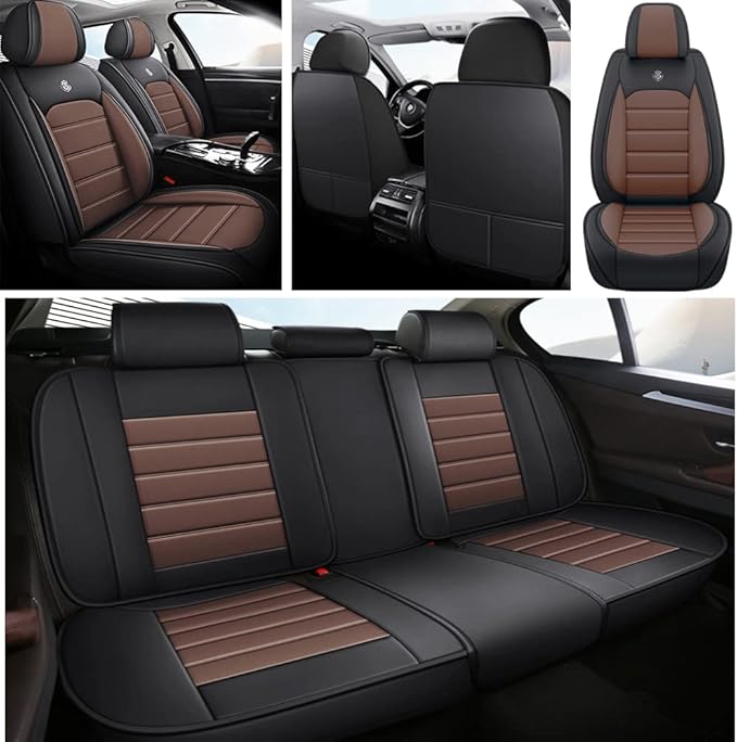 Leather Car Seat Covers for VW Golf SportWagen 2015-2019,Waterproof Soft Seat Covers,Interior Accessories Seat Covers Protector Airbag Compatible(5pcs Black&Coffee Standard)