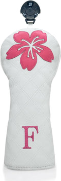 Grid Cherry Blossom Design Golf Covers PU Headcovers Set Fits Driver Fairway Wood Hybrid Utility Woods Iron Wedge Headcover, Premium Leather Golf Headcovers