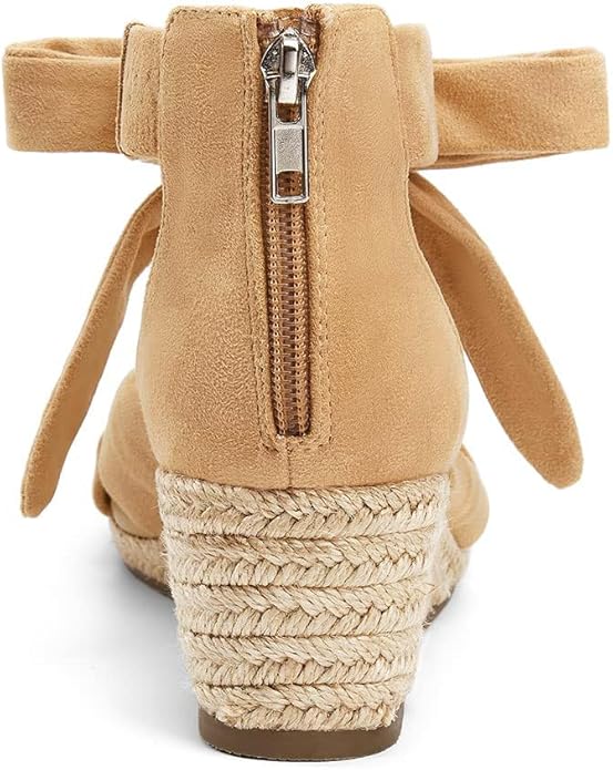LAICIGO Womens Espadrilles Wedge Sandals Back Zipper Closure Open Toe Platform Ankle Strap Summer Dress Shoes with Bow