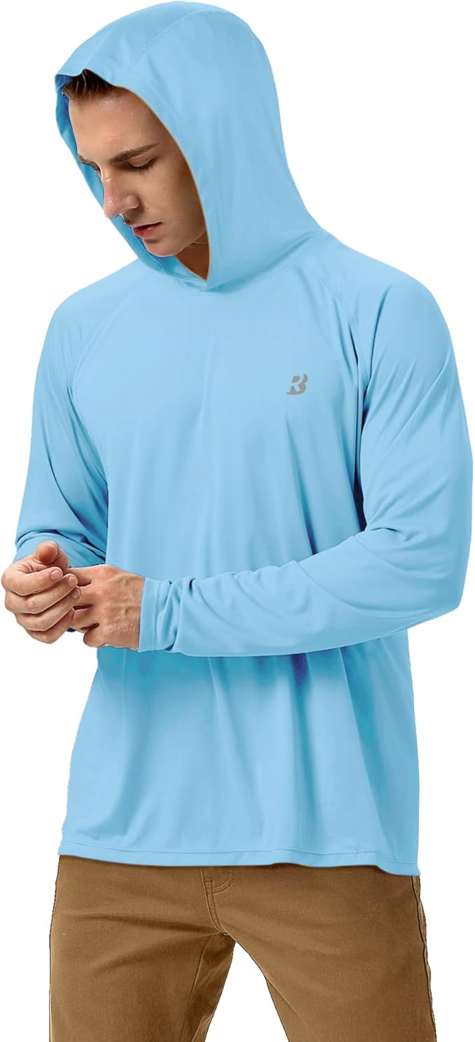 Roadbox UPF 50+ Fishing Shirts for Men, Long Sleeve UV Sun Protection Hoodie, Outdoor Hiking Running Swimming Rash Guard
