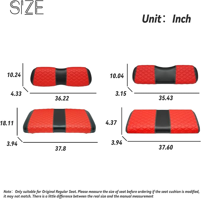 Golf Cart Front and Rear Seat Covers Waterproof and Sun Resistant Marine Grade Vinyl Leather Seat Cover Accessories for Club Car DS 2000.5-up,Red(4PCS)