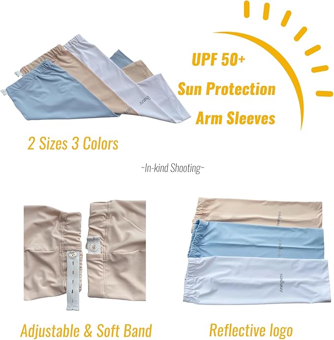 UPF 50+ Sun Protection Arm Sleeves Elastic band Adjustable Cuff Loose Fit Non-Sticky Airflow Friendly Outdoor