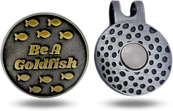 Full Metal Markers Be a Goldfish Magnetic Metal Golf Ball Marker with Hat Clip for Men and Women - Unique Marker for Putting Green - Golf Accessories