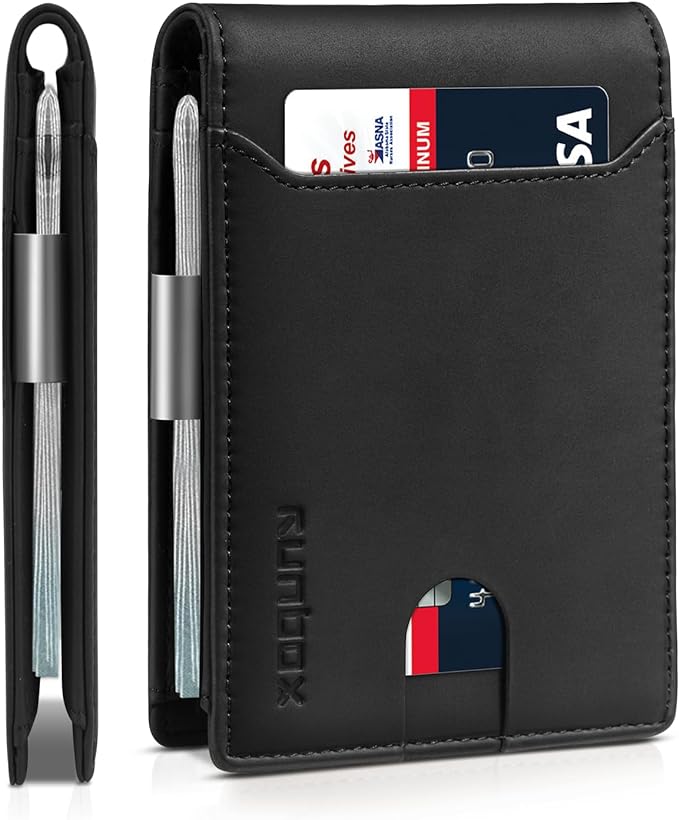 RUNBOX Money Clip Wallets for Men,Slim Leather Mens Bifold Wallet,RFID Blocking Front Pocket Wallet,Thin Credit Card Holder with Gift Box