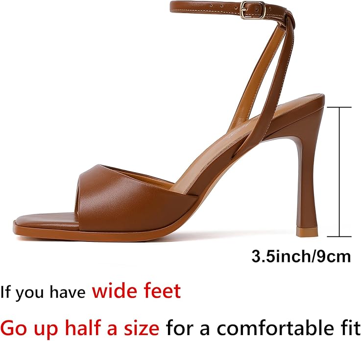 Mostrin Strappy Heels for Women Square Open Toe Lace Up Heeled Sandals Ankle Strap Sexy Stiletto High Heels for Party, Prom, Dating, Wedding