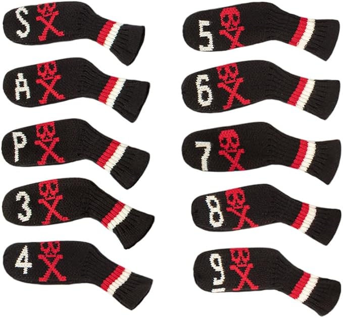 Scott Edward 10 Pcs Golf Club Head Covers for Irons Cuteness Basically Socks Shape Washable Durable Golf Club Head Protector Double Sided Knit Suitable for Most Brands