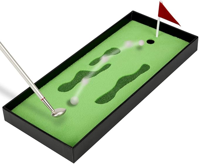 Golf Pen Set, Mini Desktop Golf Ball Pen, Top Golf Gift with Putting Green, 3 Golf Clubs Pens with Balls and Flag
